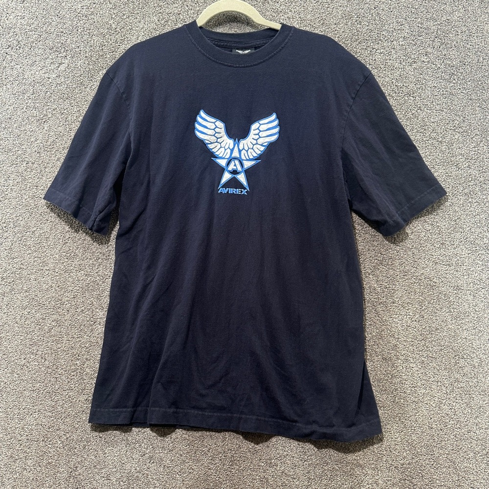 Avirex Mens Navy Blue Wings Star Graphic T-Shirt Large Short Sleeve Cotton Tee